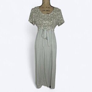 Vtg 90s Expo Maxi Dress Sz 8 Green Gingham Floral Cottagecore Prairie Fall